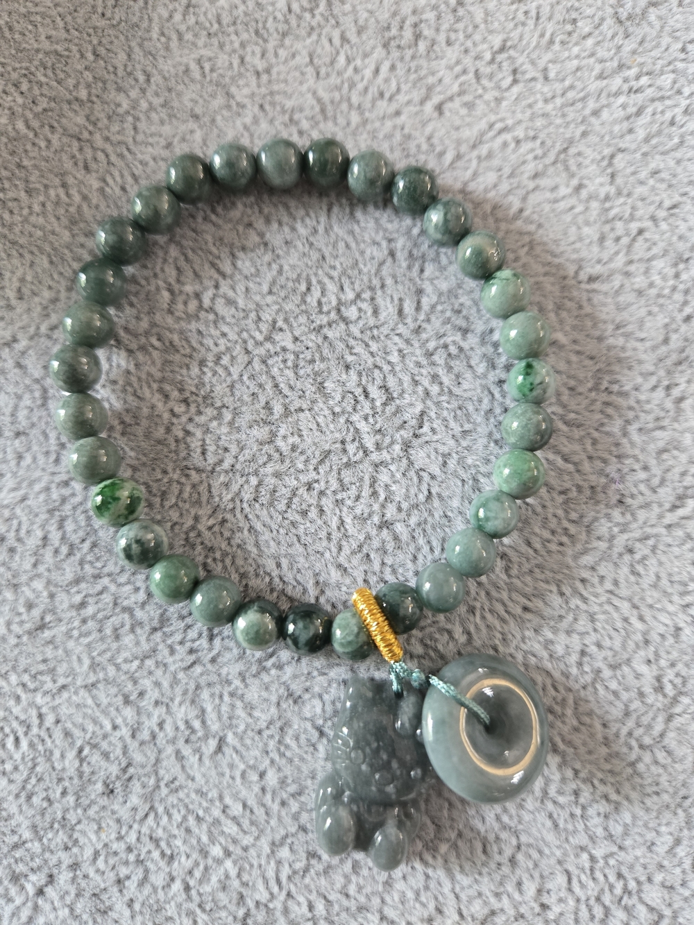 Green Jade Beaded Stretch Bracelet with Jade Charms